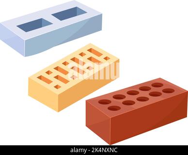 Different material bricks, illustration, vector on a white background. Stock Vector