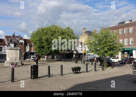 View of an empty Market Square in Petersfield on a sunny Saturday evening Stock Photo