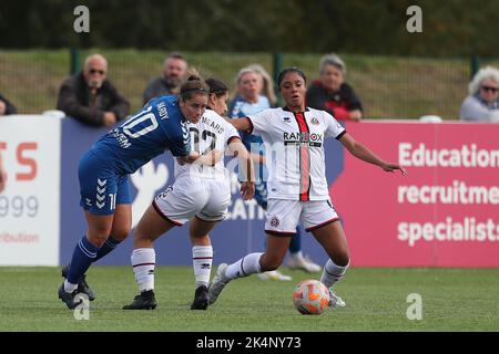 RIO HARDY of Durham Women battles for possession with RHEMA LORD-MEARS during the FA Women's Continental Tyres League Cup match between Durham Women FC and Sheffield United at Maiden Castle, Durham City on Sunday 2nd October 2022. (Credit: Mark Fletcher | MI News) Credit: MI News & Sport /Alamy Live News Stock Photo