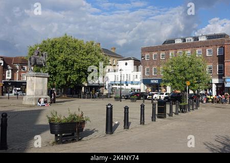 View of an empty Market Square in Petersfield on a sunny Saturday evening Stock Photo