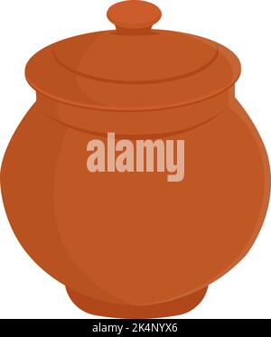Clay cooking pot, illustration, vector on a white background. Stock Vector
