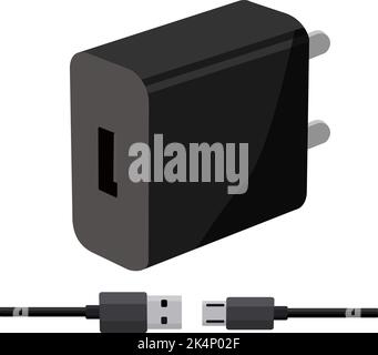 Black phone charger, illustration, vector on a white background. Stock Vector