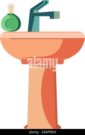 Orange bathroom sink, illustration, vector on a white background. Stock Vector