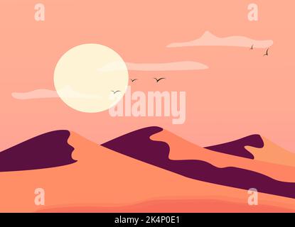 Desert sand dunes, illustration, vector on a white background. Stock Vector