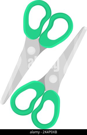 Green school scissors, illustration, vector on a white background. Stock Vector