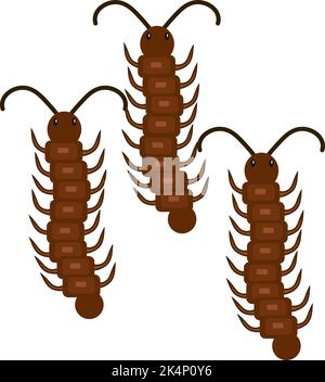 Three centipeds, illustration, vector on a white background. Stock Vector