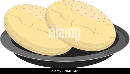 Roti on plate, illustration, vector on a white background. Stock Vector