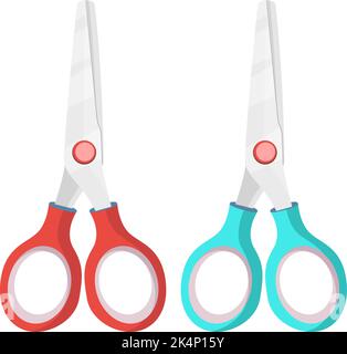 Red and blue scissors, illustration, vector on a white background. Stock Vector