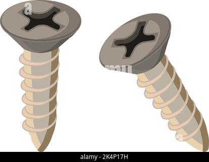 Two small screws, illustration, vector on a white background. Stock Vector