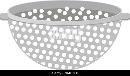 Grey colander, illustration, vector on a white background. Stock Vector