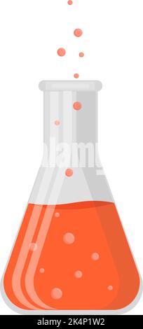 Conical flask with red liquid, illustration, vector on a white background. Stock Vector
