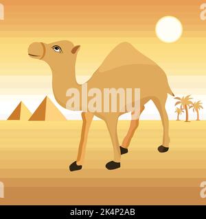 Camel in the desert, illustration, vector on a white background. Stock Vector