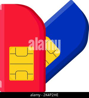 Red and blue sim cards, illustration, vector on a white background. Stock Vector