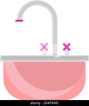 Pink sink, illustration, vector on a white background. Stock Vector