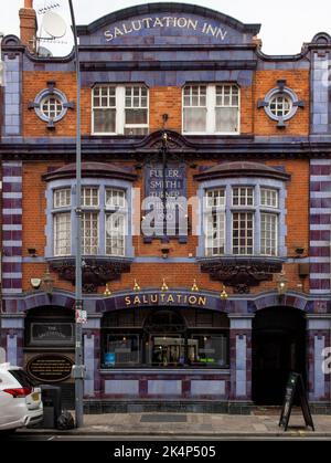 King Street, Hammersmith, London, UK; The Salutation Inn frontage. A Grade II listed pub built in 1910 - architect A.P. Killick Stock Photo