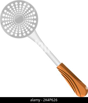 Skimmer with wooden handle, illustration, vector on a white background. Stock Vector