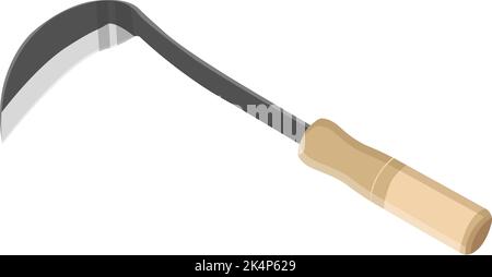 Grass sickle with wooden handle, illustration, vector on a white background. Stock Vector