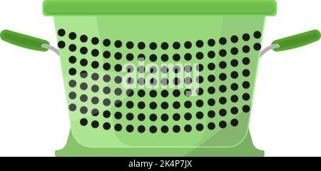 Metal green colander, illustration, vector on a white background. Stock Vector