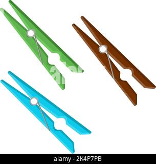 Colorful clothes pins, illustration, vector on a white background. Stock Vector