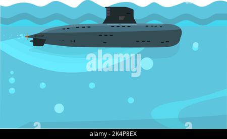 Grey submarine, illustration, vector on a white background. Stock Vector
