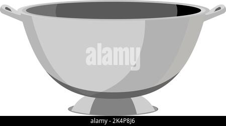 Metal grey colander, illustration, vector on a white background. Stock Vector