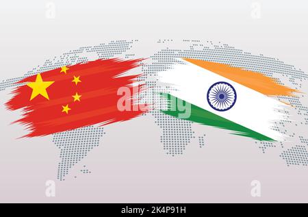 China vs India soccer ball in flag design on grey background for football tournament , this vector for sport match template or banner in vector art Stock Vector