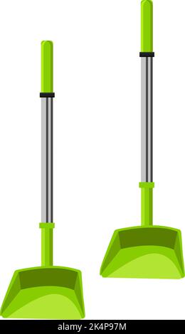 Green dustpan with long handle, illustration, vector on a white background. Stock Vector
