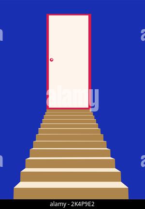 Stair with door, illustration, vector on a white background. Stock Vector
