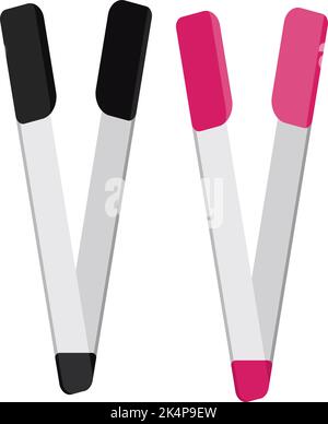 Black and pink kitchen tongs, illustration, vector on a white background. Stock Vector