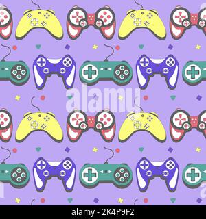 Seamless pattern gamepad in retro style. Game controller vector illustration Stock Vector