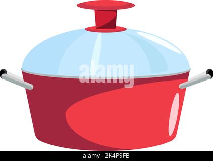 Red cooking pot, illustration, vector on a white background. Stock Vector