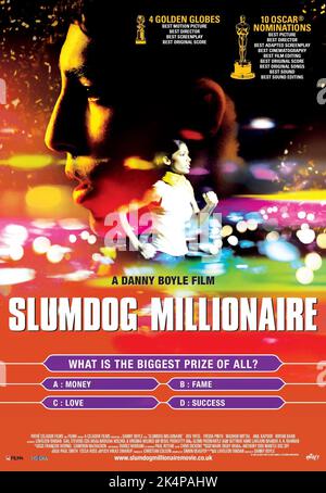 DEV PATEL, FREIDA PINTO POSTER, SLUMDOG MILLIONAIRE, 2008 Stock Photo ...