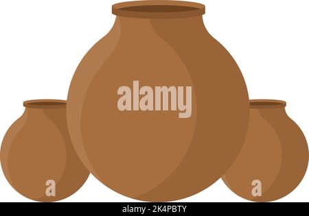 Three clay pots, illustration, vector on a white background. Stock Vector