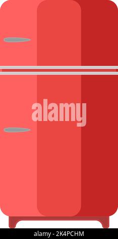 Red fridge, illustration, vector on a white background. Stock Vector