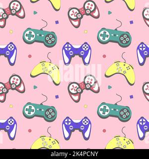 Seamless pattern gamepad in retro style. Game controller vector illustration Stock Vector