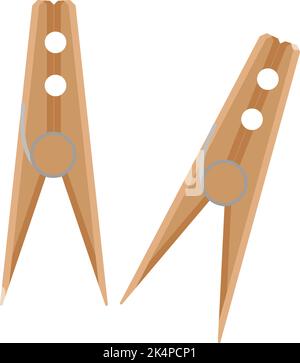 Wooden clothing pins, illustration, vector on a white background. Stock Vector