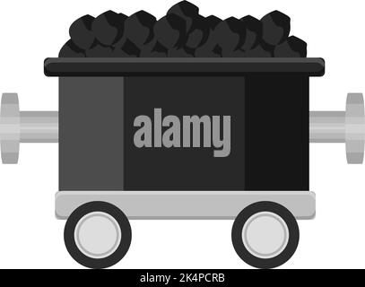 Black coal wagon, illustration, vector on a white background. Stock Vector