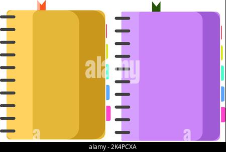 Yellow and purple diary, illustration, vector on a white background. Stock Vector