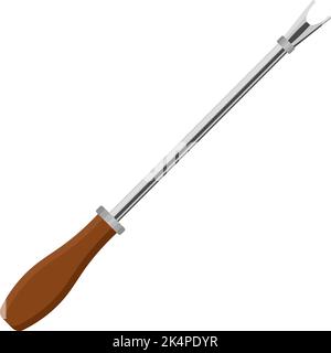 Hand weeder with wooden handle, illustration, vector on a white background. Stock Vector