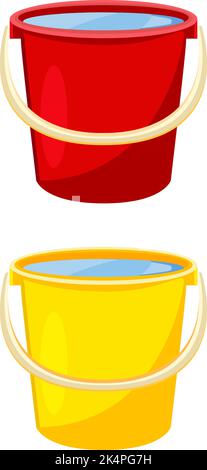 Two water buckets, illustration, vector on a white background. Stock Vector