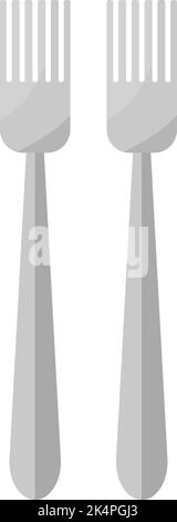 Two silver forks, illustration, vector on a white background. Stock Vector