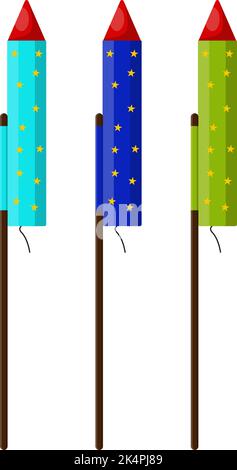 Three fire crackers, illustration, vector on a white background. Stock Vector
