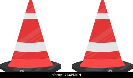 Red striped traffic cones, illustration, vector on a white background. Stock Vector