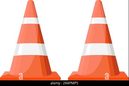 Stripped road cones, illustration, vector on a white background. Stock Vector