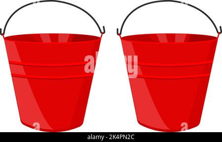 Two red fire buckets, illustration, vector on a white background. Stock Vector
