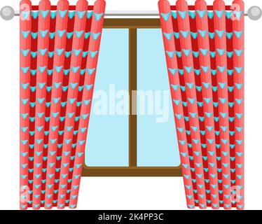 Window with curtains, illustration, vector on a white background. Stock Vector