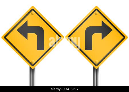 Street sign sets with turn left and right indication, 3d rendering Stock Photo