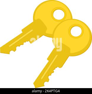 Two small golden keys, illustration, vector on a white background. Stock Vector