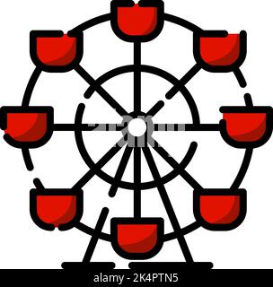 Amusment park ferris wheel, illustration, vector on a white background. Stock Vector