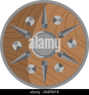 Wooden viking shield, illustration, vector on a white background. Stock Vector